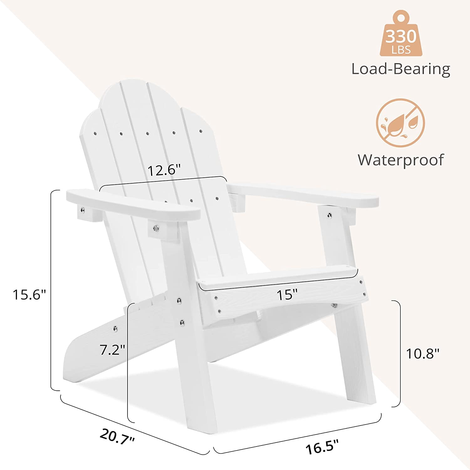 Dycanpo 15.6'' Kids Adirondack Chair, Toddler Outdoor Patio Chair for Backyard, HDPS - White
