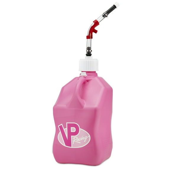 VP Racing 3812-CA, Square Motorsport Jug 5.5 Gallon -Pink, With Deluxe Filter Hose, Hose Bender, White Cap, and White Vent Cap - (1 Pack)