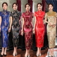 thumbnail image 1 of Vestido ajustado de manga corta con brocado largo para mujer, de primavera, modificado con cheongsam, 1 of 5