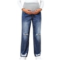thumbnail image 5 of YUANxueke Womens Maternity Jeans Over the Belly High Waist Ripped Straight Leg Denim Pants Casual Pregnancy Pants, 5 of 5