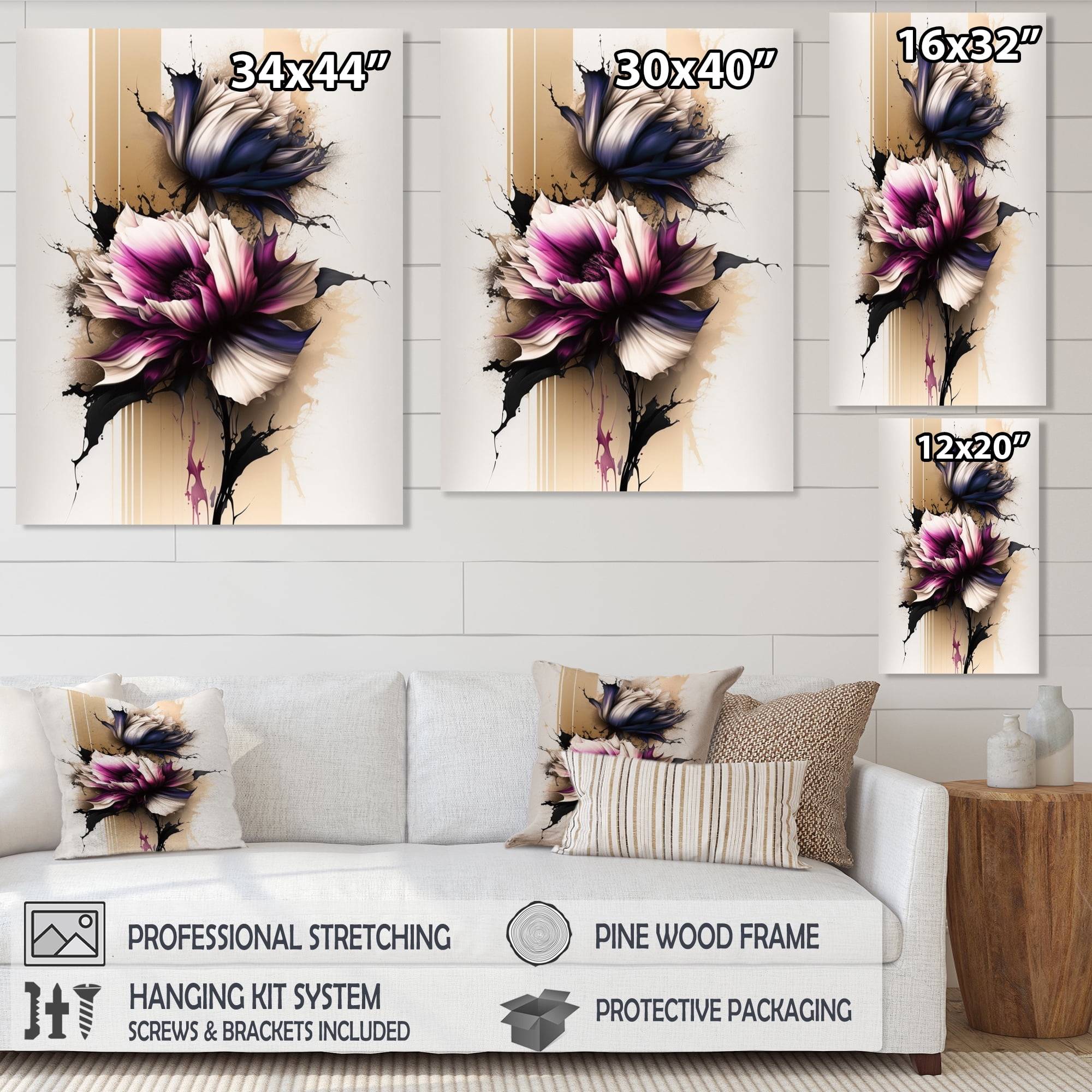 Designart Pink Dahlia Flower On Abstract Fusion I Canvas Wall Art