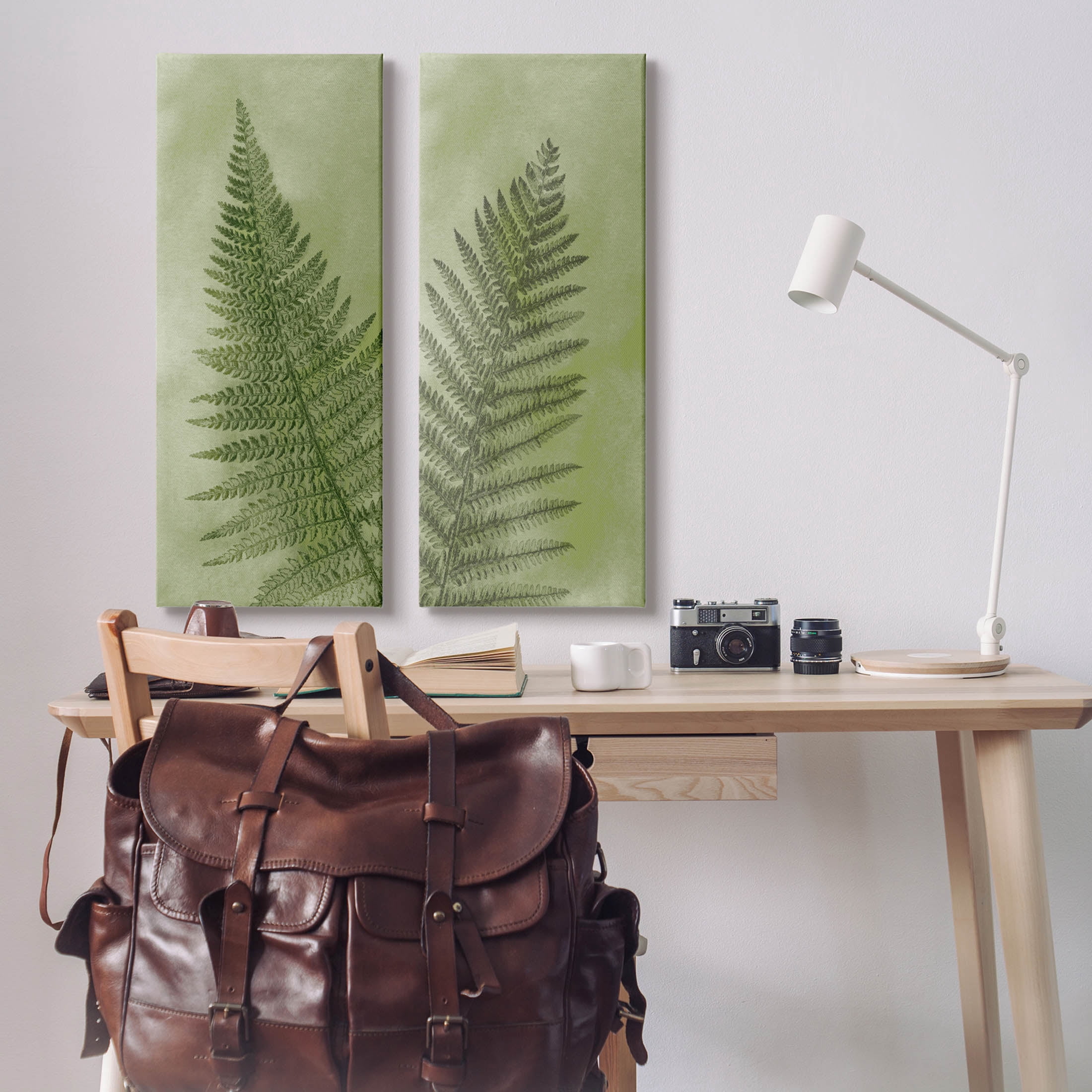 Woodland Nature Fern Leaves Botanical & Floral Graphic Art Gallery Wrapped Canvas Print Wall Art, Set of 2