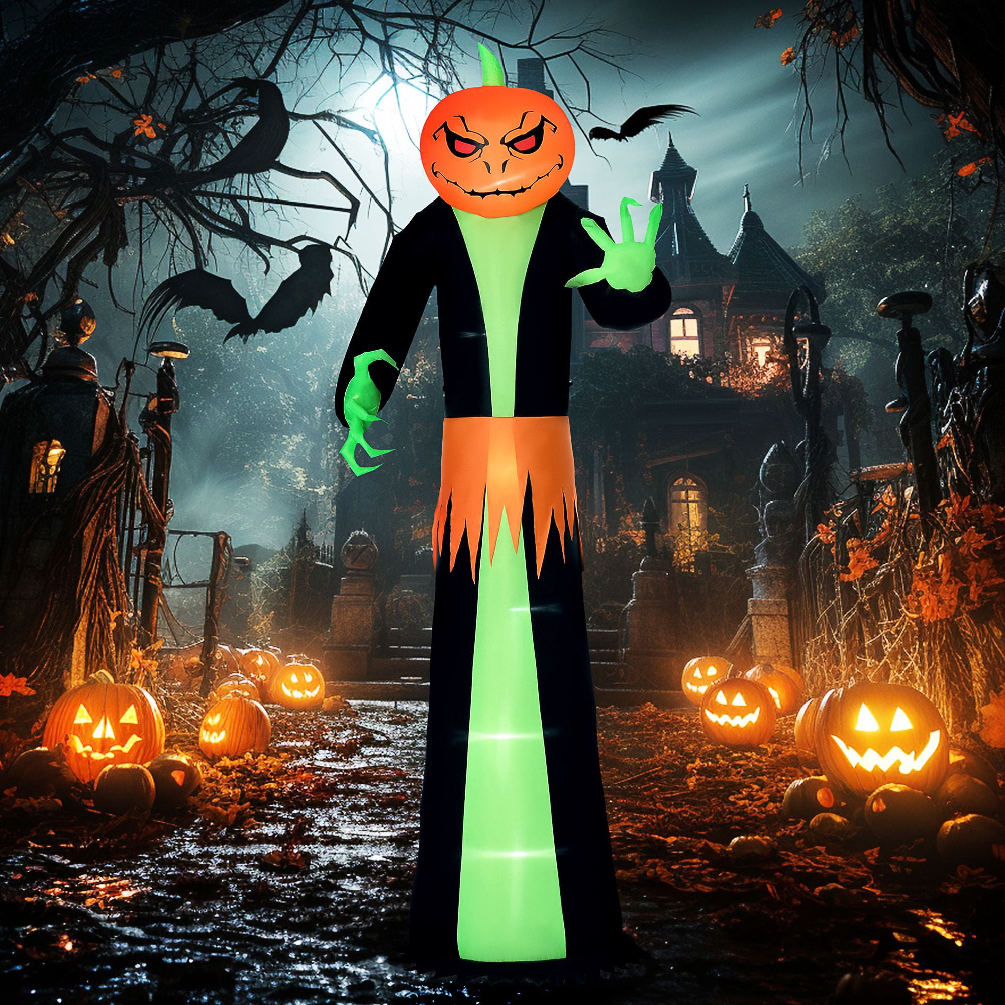 106.25IN Inflatable Pumpkin Ghost Halloween Decor with 6 LED Lights Waterproof Polyester Yard Ornament