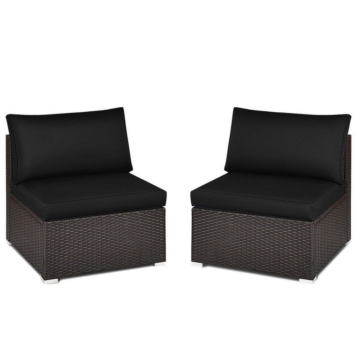 Aimee Lii 2 Pieces Patio Rattan Armless Sofa Set with 2 Cushions and 2 Pillows, Outdoor Patio Set, Black