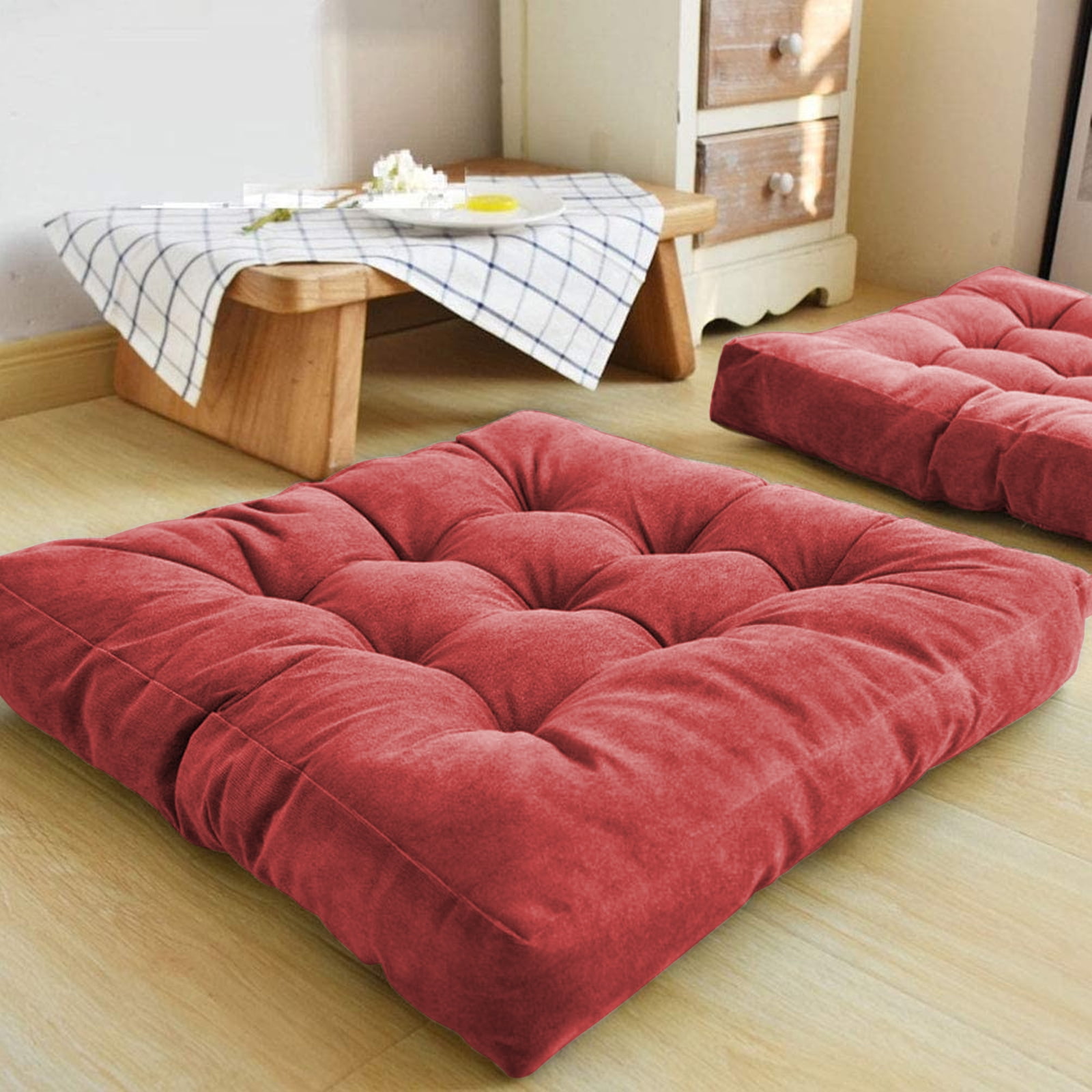23''x23'' Large Square Thicken Velvet Seat Cushion, Floor Cushion Large Square with Handle Floor Cushion Tatami Pillow Cotton Filling Pad for Floor