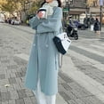 thumbnail image 4 of Women's Wool Blend Long Trench Coat Double Breasted Notched Collar Winter Jacket Casual Overcoat Dress Peacoat (XL, Light Blue), 4 of 7