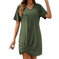 thumbnail image 1 of 2025 Nuevo vestido de playa de verano con cuello en V, manga corta y nudo lateral - Minivestido informal para mujer - Tallas S-XXL, 1 of 5