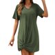 thumbnail image 1 of 2025 Nuevo vestido de playa de verano con cuello en V, manga corta y nudo lateral - Minivestido informal para mujer - Tallas S-XXL, 1 of 5