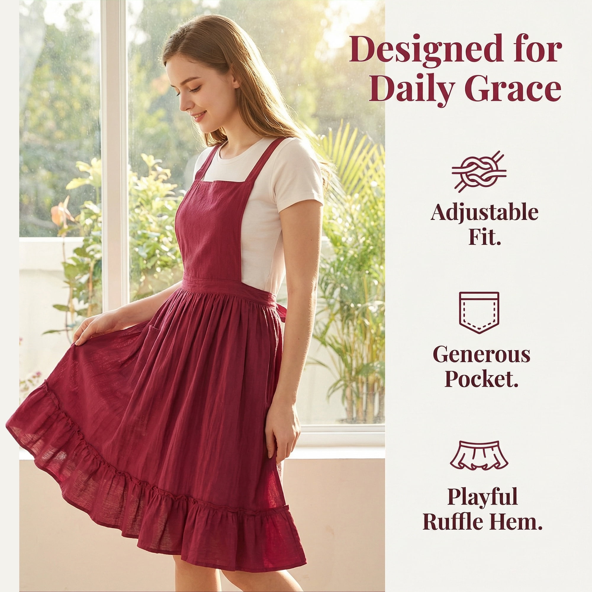 Unique Bargains Aprons for Women with Pockets Kitchen Apron Extra Long Waist Red