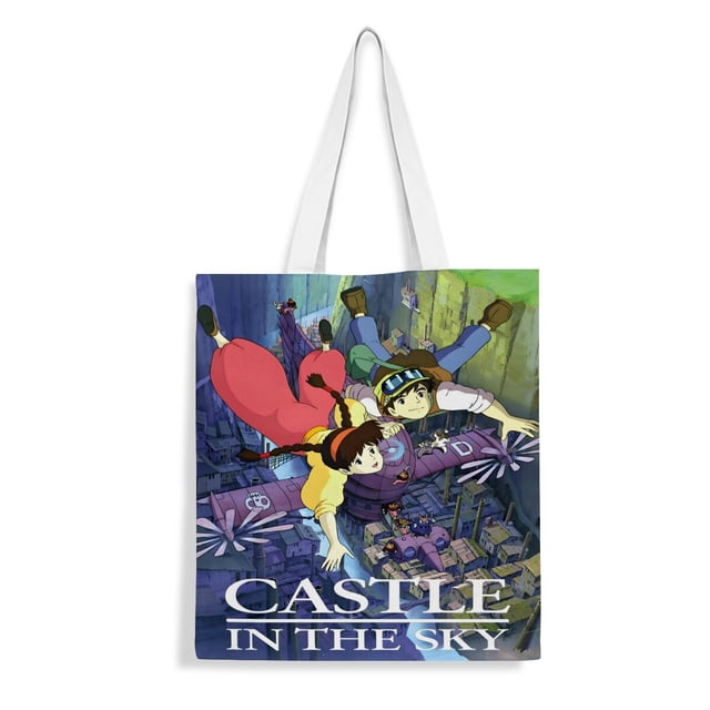 Castle in the Sky Bolso de tela con estampado de lienzo para mujer, bolsa de compras reutilizable y estética, con cremallera interior, regalo para mujer, 35 × 40 cm.