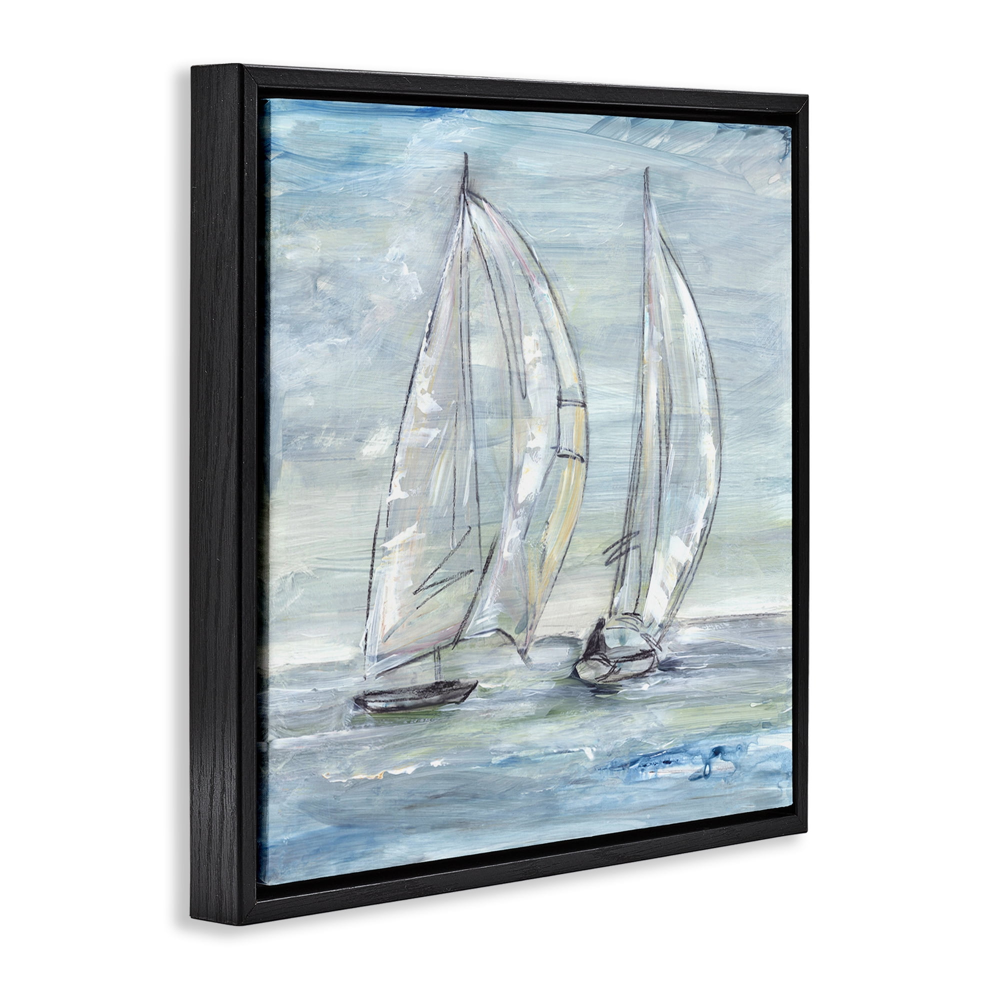 Stupell Industries Windswept Sailboat Duo Nautical & Beach Painting Black Floater Framed Canvas Art Print Wall Art, 18 x 18