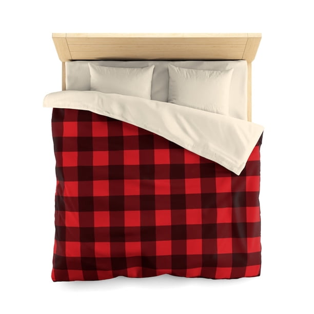 Buffalo Plaid Funda nórdica, Red Black Check Lumberjack Microfibra Full Queen