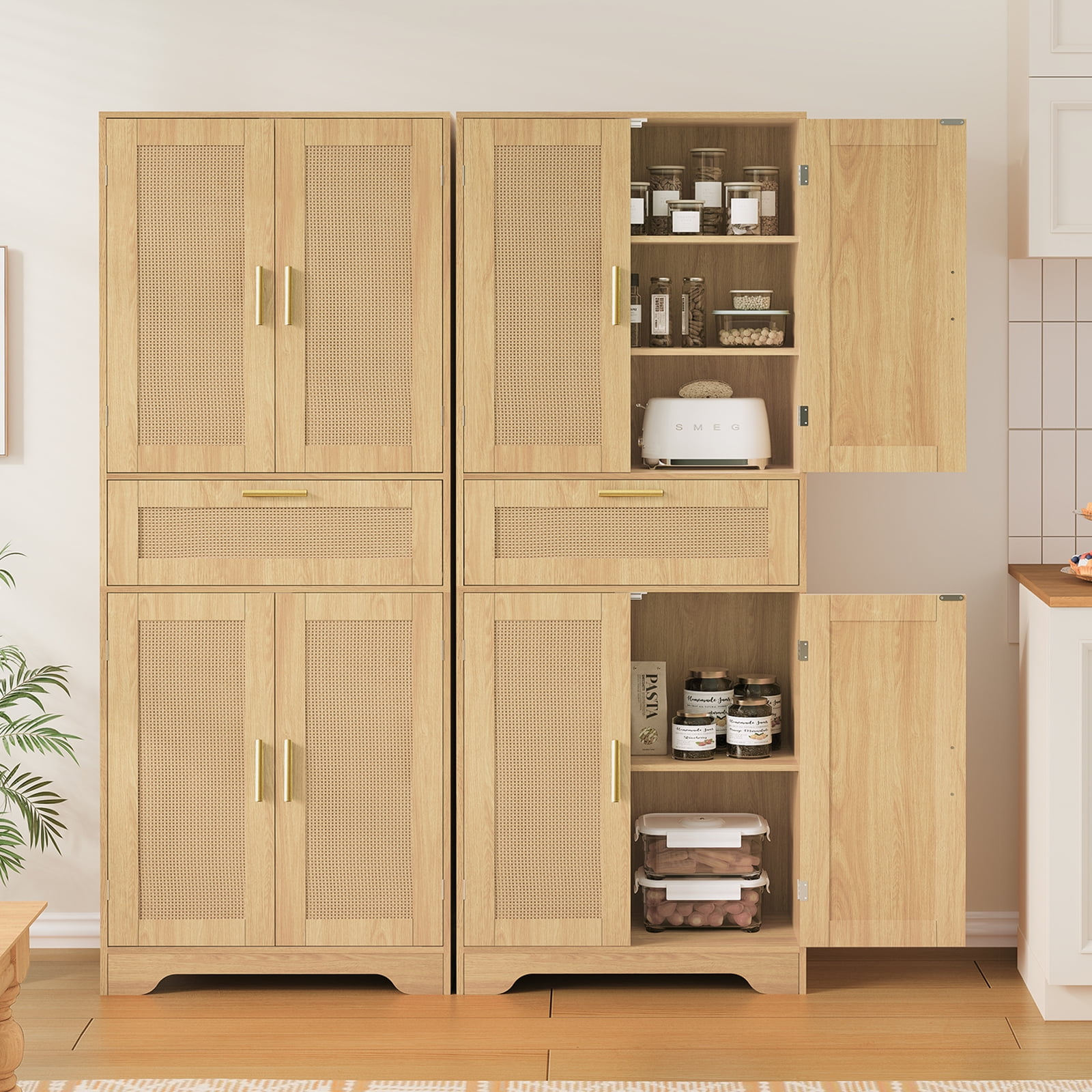TEENFON Tall Kitchen Pantry Storage Cabinet, Freestanding Cupboard with 1 Large Drawer, for Dining Room, Living Room, Laundry