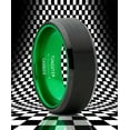 thumbnail image 2 of Metal Masters Black Tungsten Wedding Band Mens Ring Green Interior Beveled Edge Brushed 8mm 12, 2 of 6