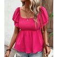 thumbnail image 7 of Timegard Tops for Women Trendy Ruffle Short Sleeve Square Neck Ruched Loose Summer Beach Casual Tee Shirts, 7 of 7