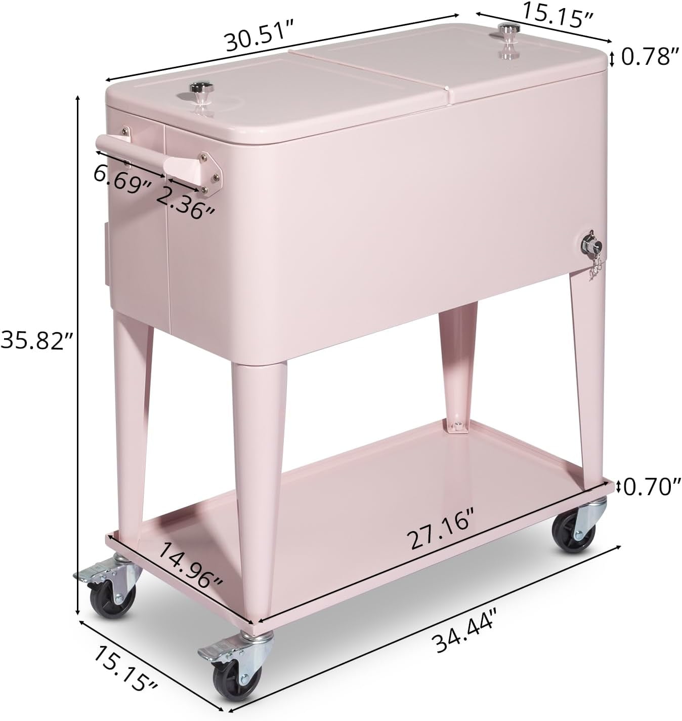 80 Quart Rolling Ice Chest, Portable Bar Drink Cooler with Catch Basin, Bottom Storage Tray and Bottle Opener for Patio Party BBQ Beach Activities