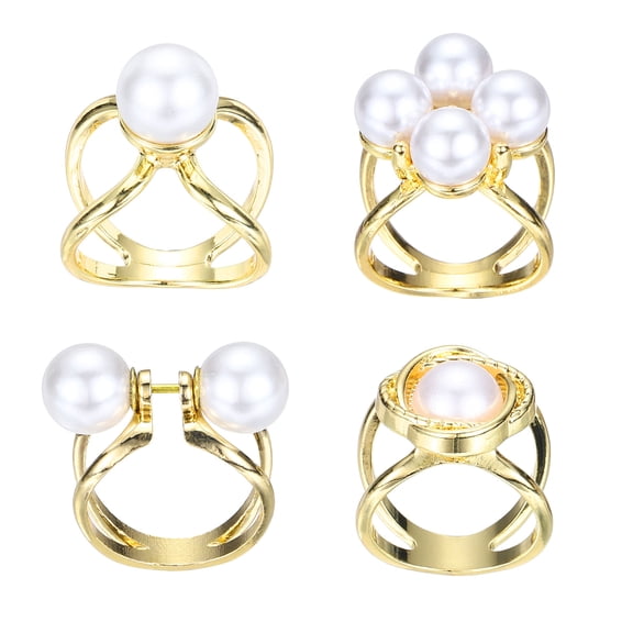 Uxcell Scarf Ring, Metal Pearl Flower Round Circle Scarf Clip and Slides for Women,Gold 1 Set