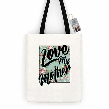 Love My Mother Floral Pretty Cotton Canvas Tote Bag Carry All Day Bag