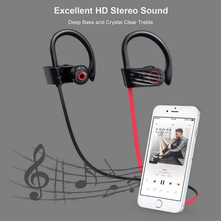 Bluetooth Headphones Waterproof IPX7 Wireless Earbuds Sport Richer Bass HiFi Stereo in Ear Earphones w Case 7 9 Hrs Playback Noise Cancelling Microphone Comfy Fast Pairing Black Walmart