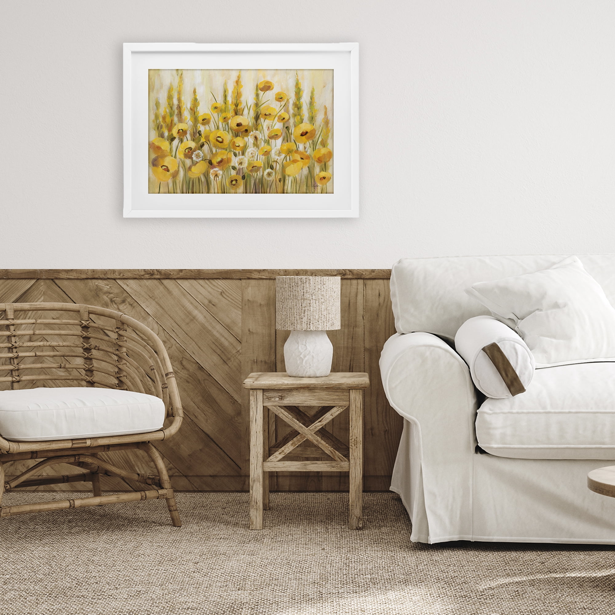 Stupell Industries Yellow Field of Poppies White Framed Print Under Glass, design by Silvia Vassileva