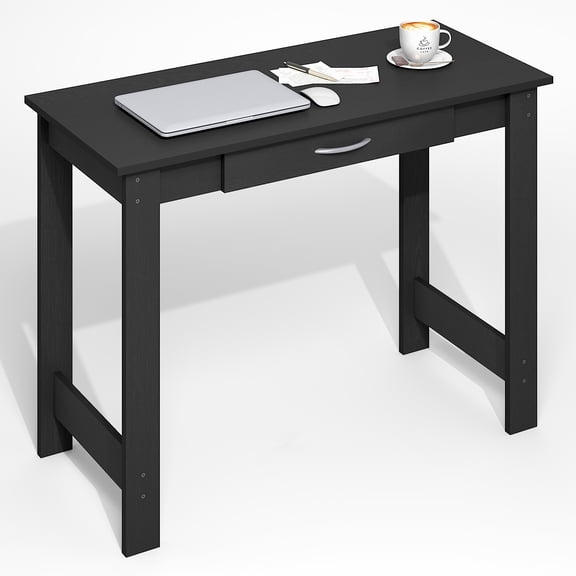 Furinno Jaya Desk, 39.2 Wide Computer Desk with Drawer, Office Desk, Writing Desk, for Home Office, Bedroom, Living Room, Darkwood