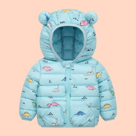 

QISIWOLE Cute Baby Girls Jacket Kids Boys Light Down Coats With Ear Hoodie Toddler Winter Warm Clothes Full Zip Up Padded Outwear