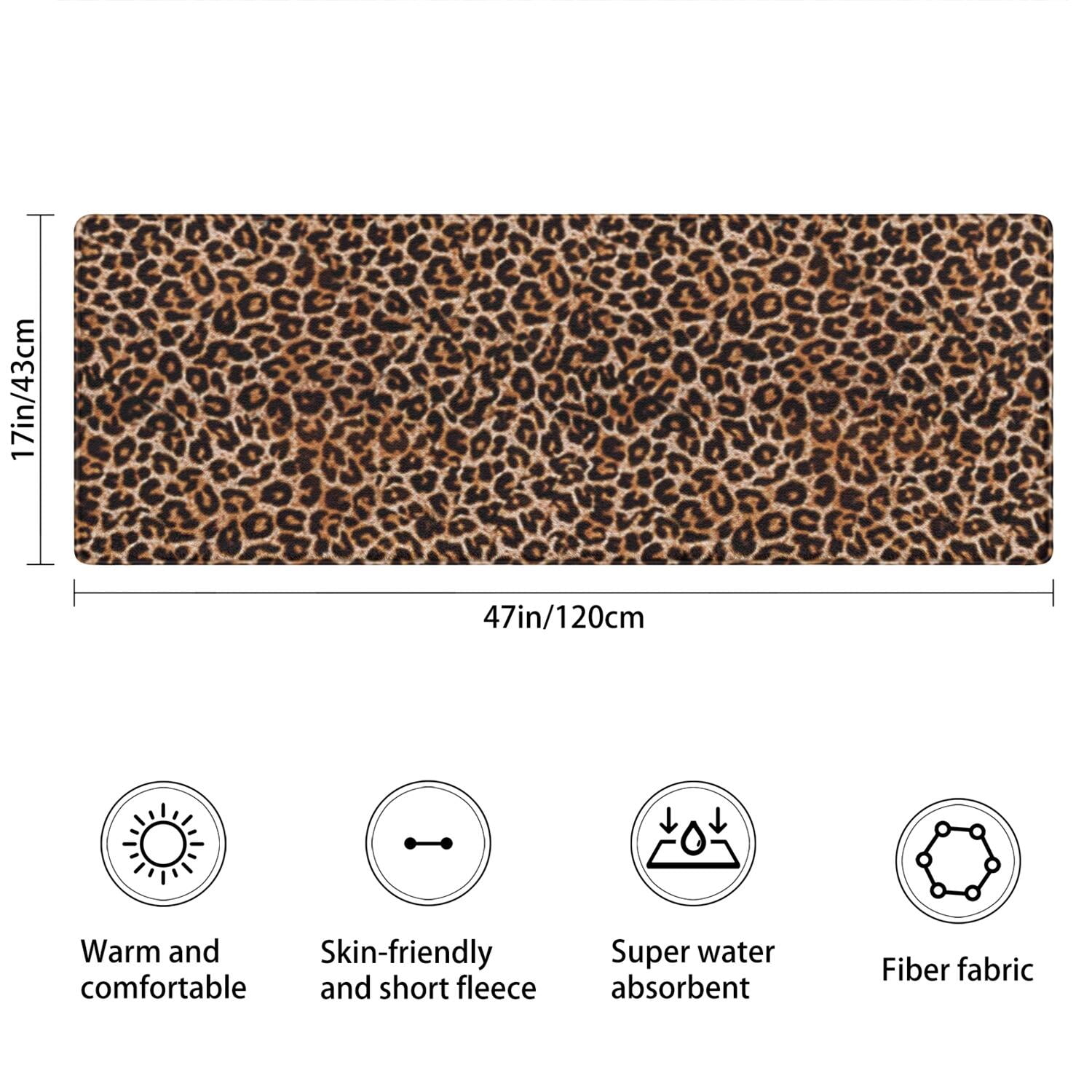 Brown and Black Leopard Print Bathroom Rugs Mat,Non Slip Microfiber Bathroom Rug,Rubber Backing,Soft Bathroom Mats for Bathroom Floor,Tub and Shower,47x17in(120x43cm)