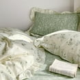 thumbnail image 3 of Full Size Beige & Green Floral Comforter Set - 3 Piece Ruffled Lace Bedding Set with Reversible Design, 3 of 8