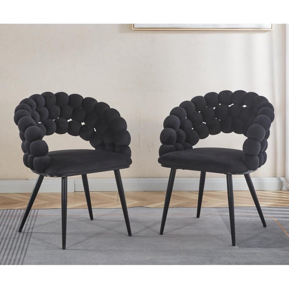Black Modern chair(set of 2 ) with black iron tube legs,  soft cushions and comfortable backrest, suitable for dining room, living room, cafe,hairball back