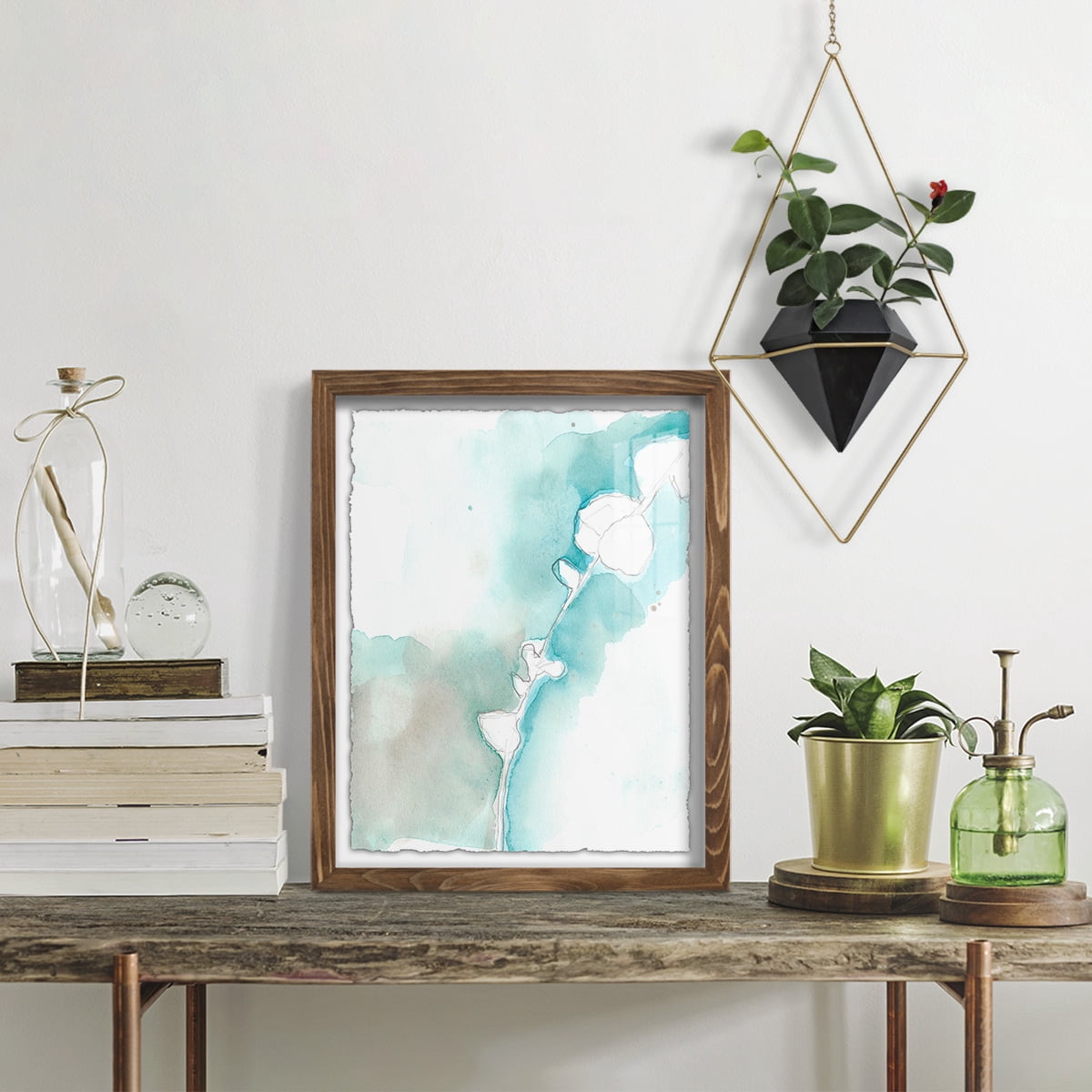 Ginkgo on Dusty Teal VII - Framed Print w/glass - Walnut