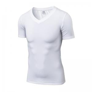 Men Quick Dry Sports T-Shirt Compression Fitness Shirt Workout Short Sleeve Tops White Size XXL