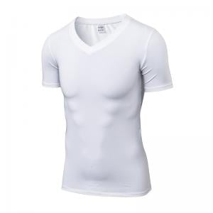 - Men Quick Dry Sports T-Shirt Compression Fitness Shirt Workout Short Sleeve Tops White Size M