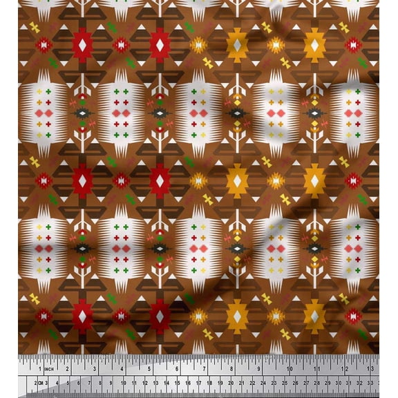 Soimoi Cotton Cambric Fabric Geometric Southwestern Printed Fabric 1 Yard 56 Inch Wide