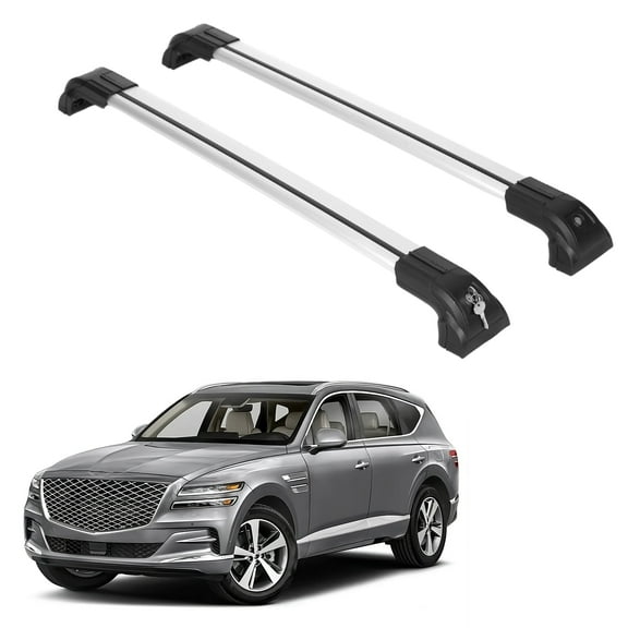 ERKUL Heavy Duty 220lbs Roof Rack Cross Bars for Genesis GV80 2021-2024 | Solid Metal Mounts | Aluminum Crossbars with Anti Theft Lock for Rooftop - Compatible with Flush Rails - Silver
