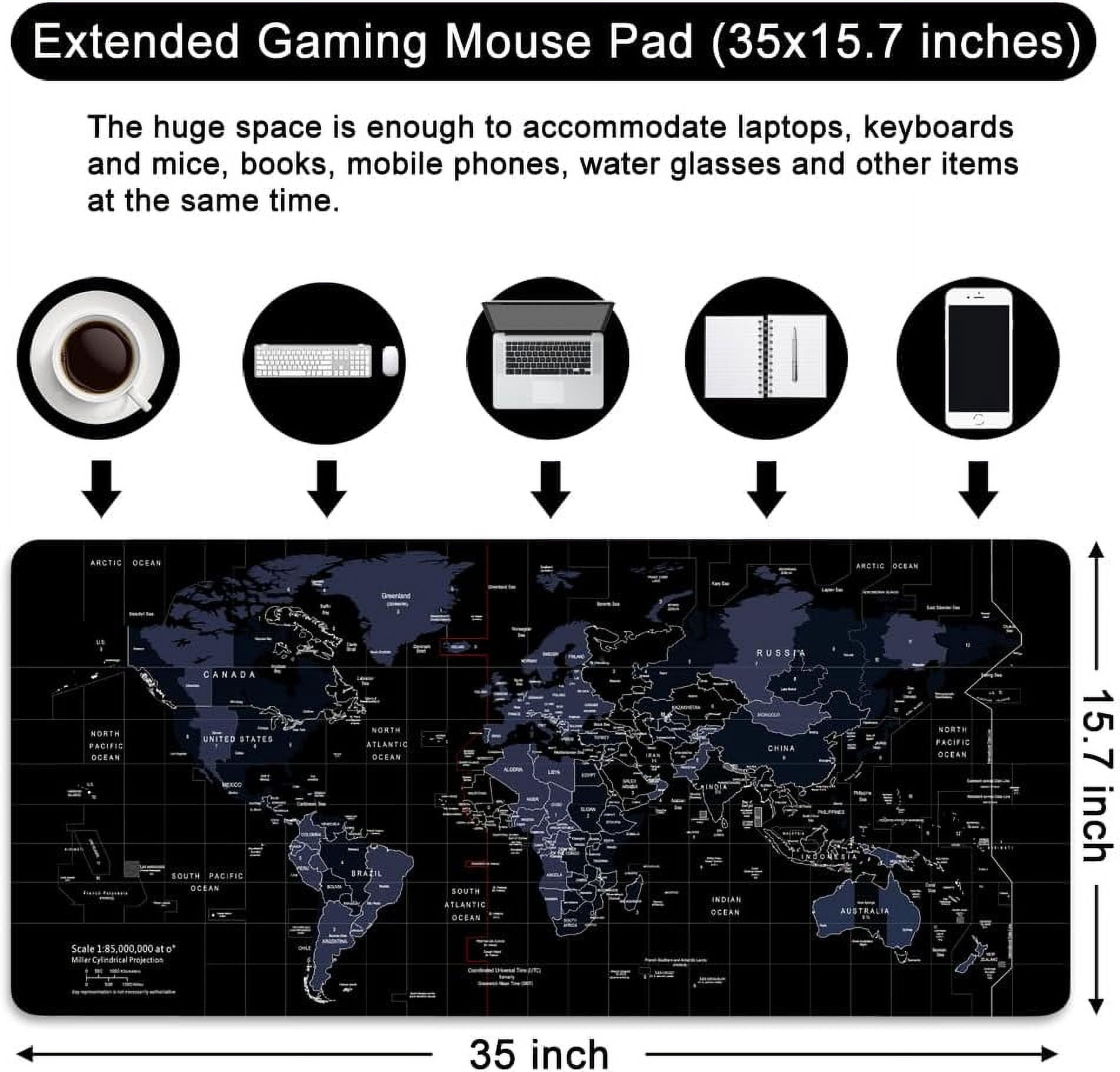 Gaming Mouse Pad Topographic Large Mouse Pad Desk Mat 35x15.7x0.12 inch XXL Desk Pad Black Mouse Pad (Topographic - Black)