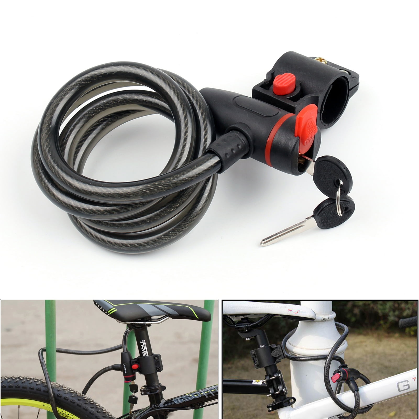 BLUE BICYCLE CYCLE BIKE HEAVY DUTY SPIRAL STEEL CABLE SECURITY LOCK 2 KEYS 