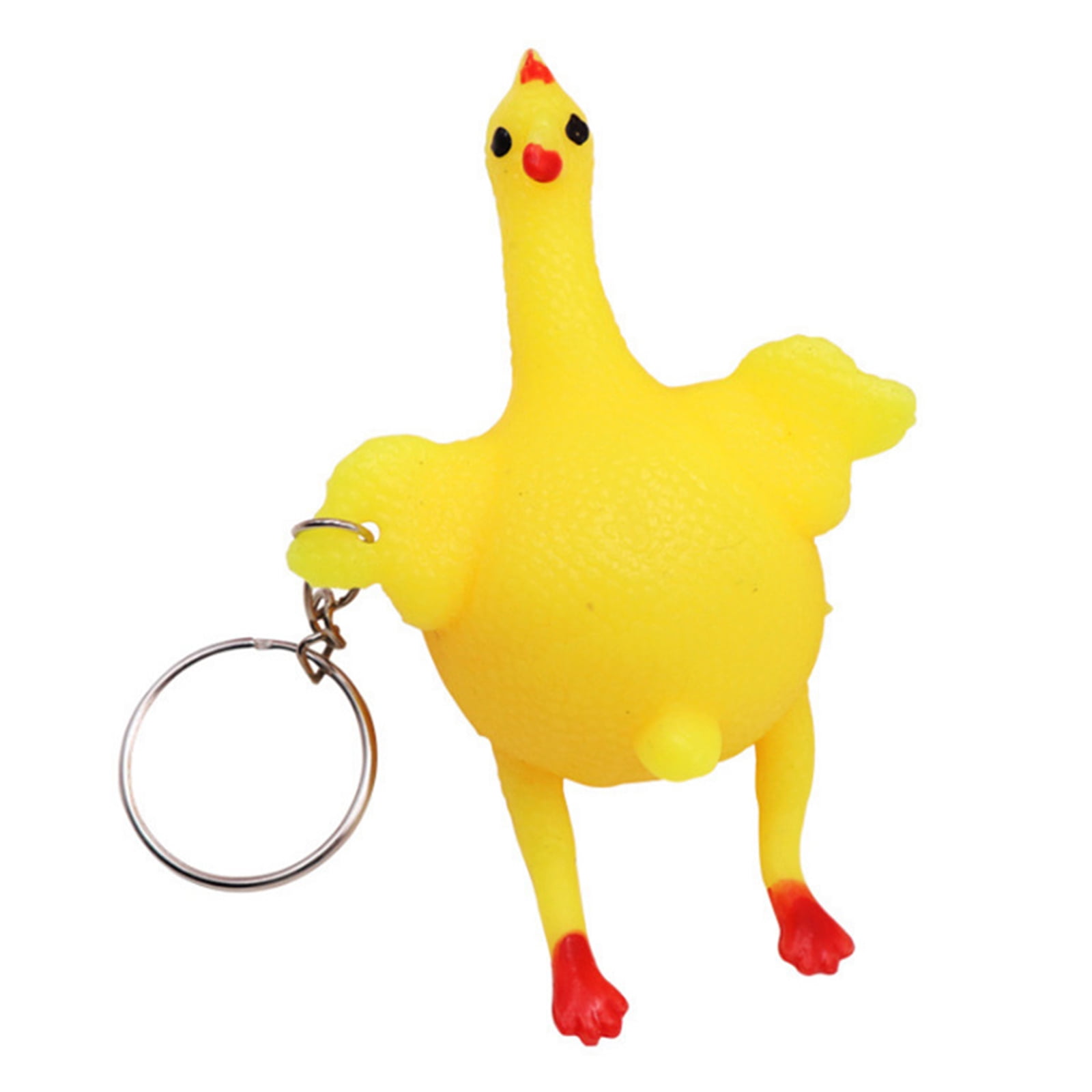 Yellow Soft Rubber Squeezing Laying Egg Chicken Keychain for Trick Toys 