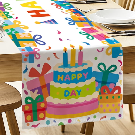 Table Runner Birthday Cake 13"x72" Table Decorations Durable Summer Dining Decor for Home Kitchen Party Room
