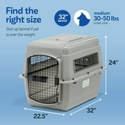 Petmate Sky Kennel for Dogs, IATA Approved, Plastic Travel Carrier, Gray, For Dogs 30-50 lbs, Medium, 32 x 23 x 32