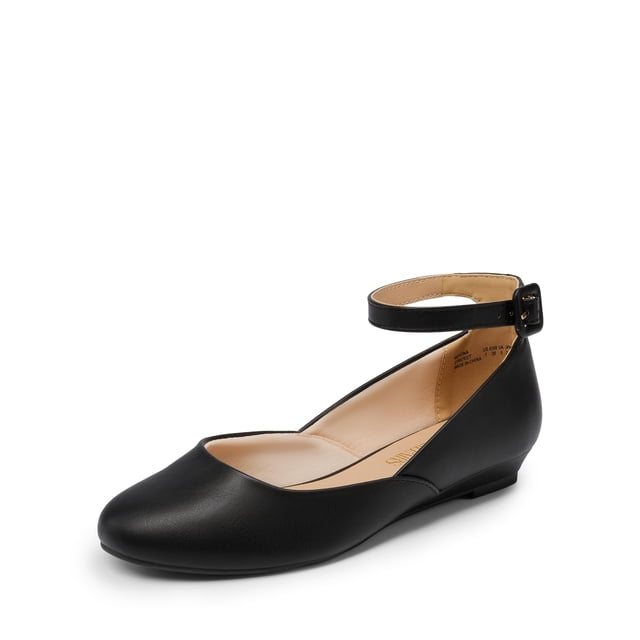 DREAM PAIRS Zapatos Ballerinas de Mujer con Cuña Baja y Correa en el Tobillo Negro
