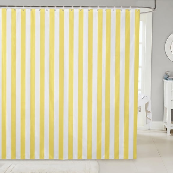 Yellow and White Striped Shower Curtain for Bathroom Waterproof Fabric Shower Curtains 71x71 inches