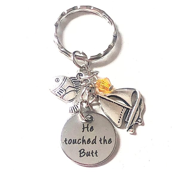 Hanalea Island Jewelry Co. He Touched the Butt Finding Nemo Inspired Silver Charm Keychain Accessories Gift of Fun and Fantasy