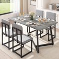 thumbnail image 5 of UHOMEPRO 5 Piece Dining Room Set, Modern Dining Table Set with Faux Marble Tabletop and 4 Leatherette Upholstered Chairs for 4 Persons, Rectangle Kitchen Table Set Dining Set for Dining Room, Gray, 5 of 11