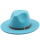 thumbnail image 4 of Sombrero Fedora de ala ancha y blanca para hombre y mujer, sombrero de fieltro de imitación de lana con cadena de Metal, decoración de Jazz Panamá, 56-60cm, 4 of 4