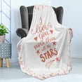 thumbnail image 4 of I Love You More Soft Flannel Fleece Blanket, Words of Infatuation Surrounded by Stars Scribble Art for Valentines, Cozy Plush for Indoor and Outdoor Use, 60" x 80", Vermilion White, by Ambesonne, 4 of 5