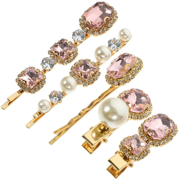 Rhinestone Hairpin Headband Bangs One-piece Set (light Pink) 5 Pcs Clips for Women Rhinestones Miss