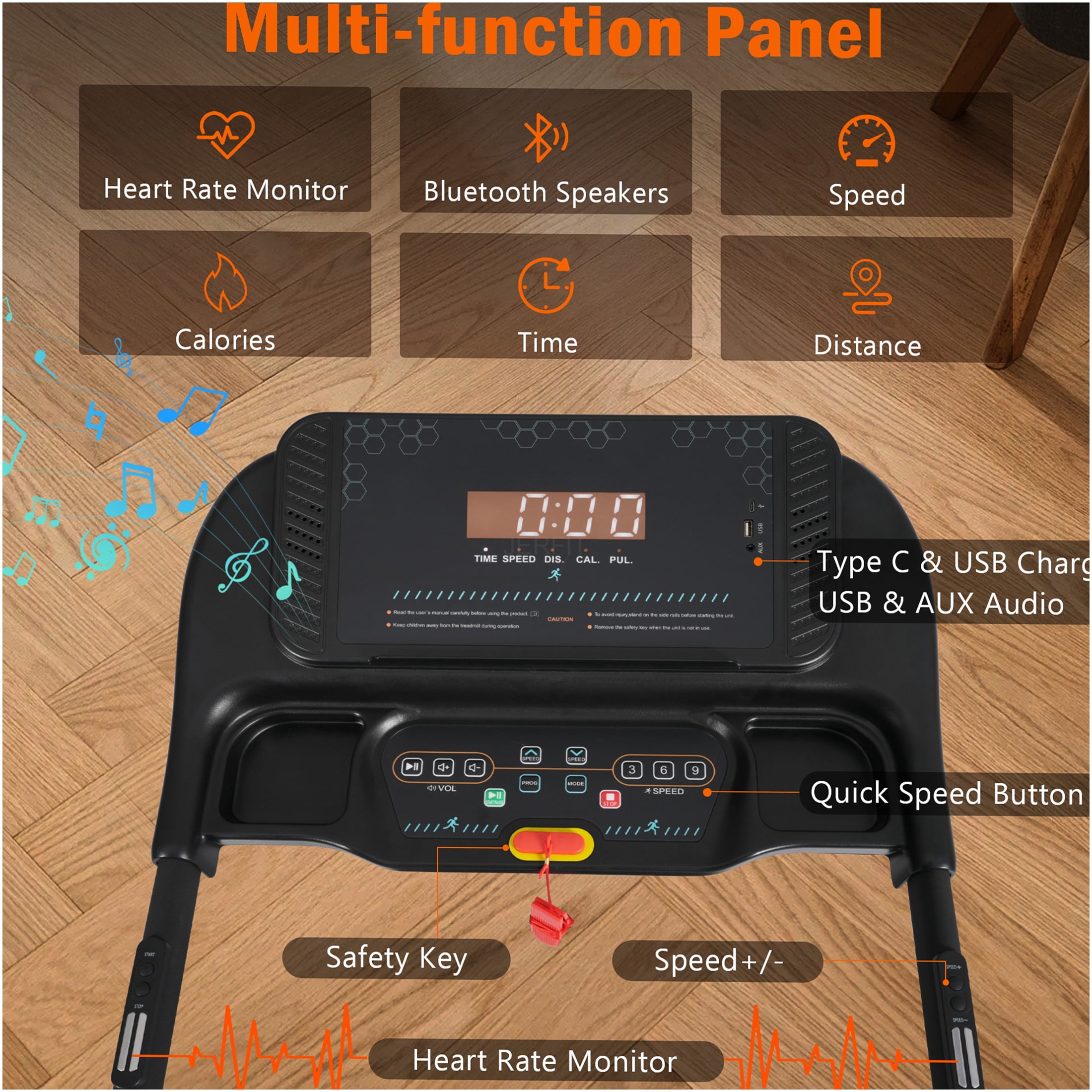 JERFIT Auto-Folding Incline Treadmill for Home, 3.0HP Quiet Motor, 10MPH, 350LBS Capacity, Bluetooth Speaker, USB/Type-C Charging, Compact for Small Spaces