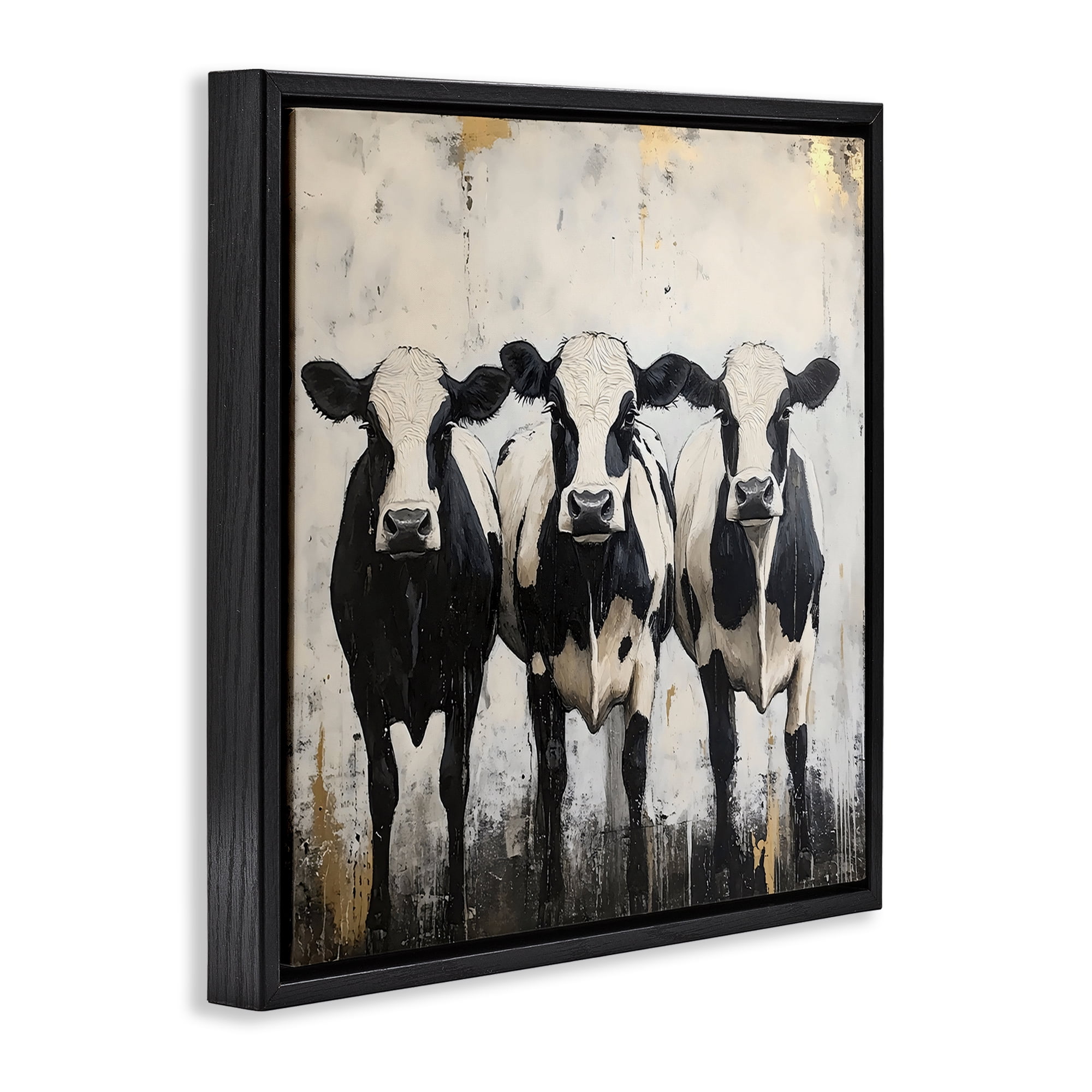 Stupell Industries Three Spotted Cows Black Framed Floater Canvas Wall Art, design by Creative Studio