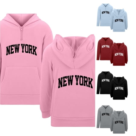 SONXAHE Tween Boy s New York Print Hoodie Quarter Zip Long Sleeve Hoodies Casual Pullover Sweatshirt Pink