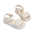 thumbnail image 2 of Piuwrlz Versatile Gladiator Sandals Sandals for Little Girls Peep Toe Shoes Lace-Up Dress Flats Beige Size 8 Years, 2 of 9